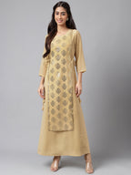 Janasya Women's Beige Crepe Embellished Festive A-Line Kurta | Grocsy
