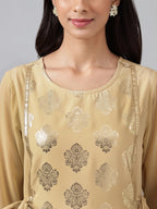 Janasya Women's Beige Crepe Embellished Festive A-Line Kurta | Grocsy