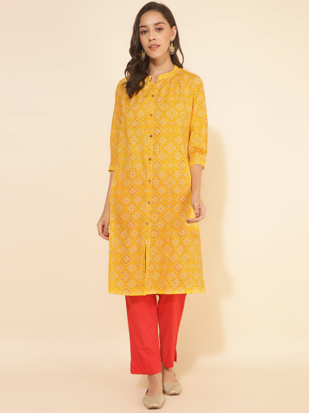 Janasya Yellow Cotton Bandhani Printed Casual Kurta | Grocsy