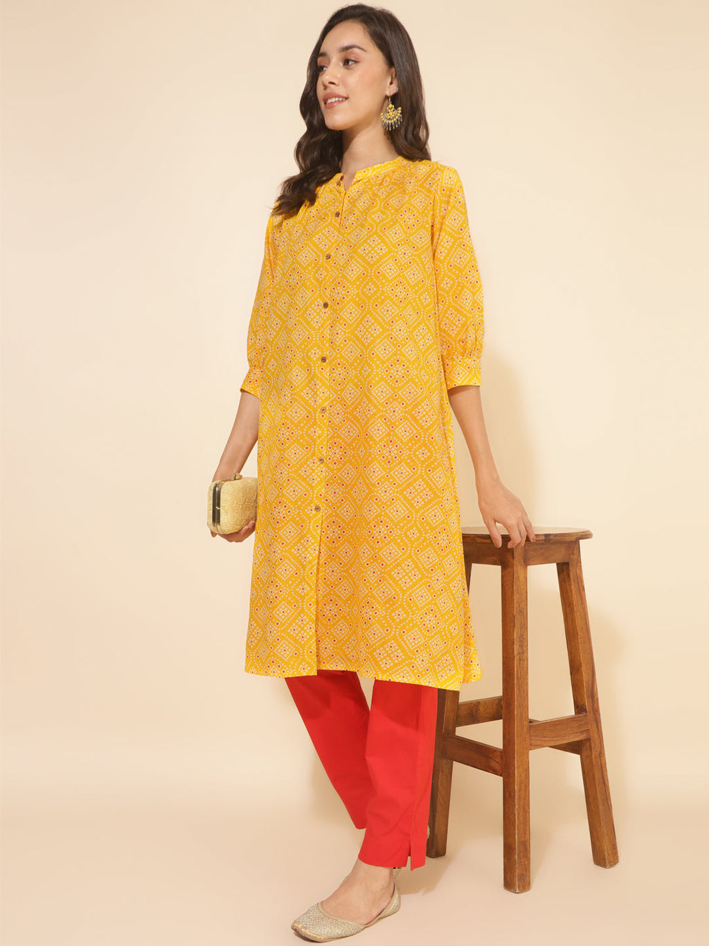 Janasya Yellow Cotton Bandhani Printed Casual Kurta | Grocsy