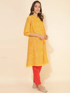 Janasya Yellow Cotton Bandhani Printed Casual Kurta | Grocsy