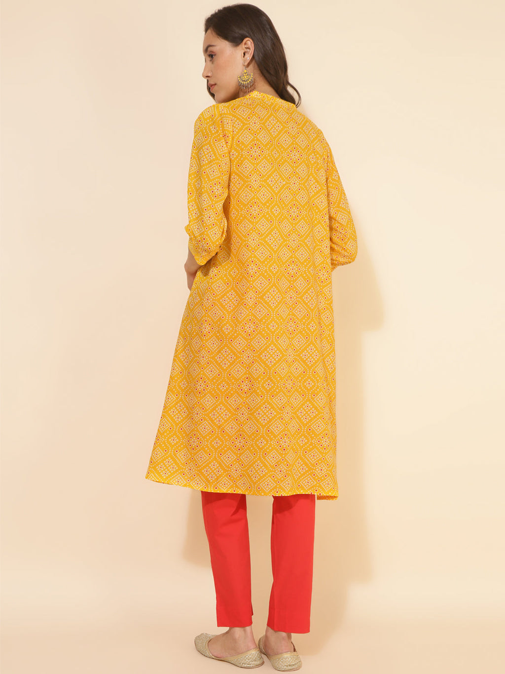 Janasya Yellow Cotton Bandhani Printed Casual Kurta | Grocsy
