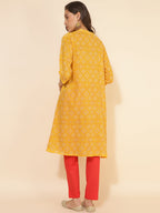 Janasya Yellow Cotton Bandhani Printed Casual Kurta | Grocsy