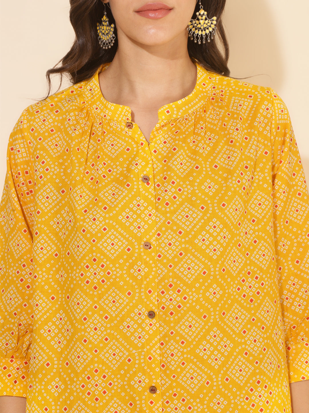 Janasya Yellow Cotton Bandhani Printed Casual Kurta | Grocsy