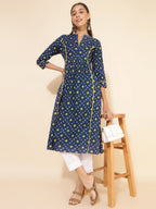 Janasya Blue Cotton Bandhani Printed Casual Kurta | Grocsy