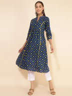 Janasya Blue Cotton Bandhani Printed Casual Kurta | Grocsy