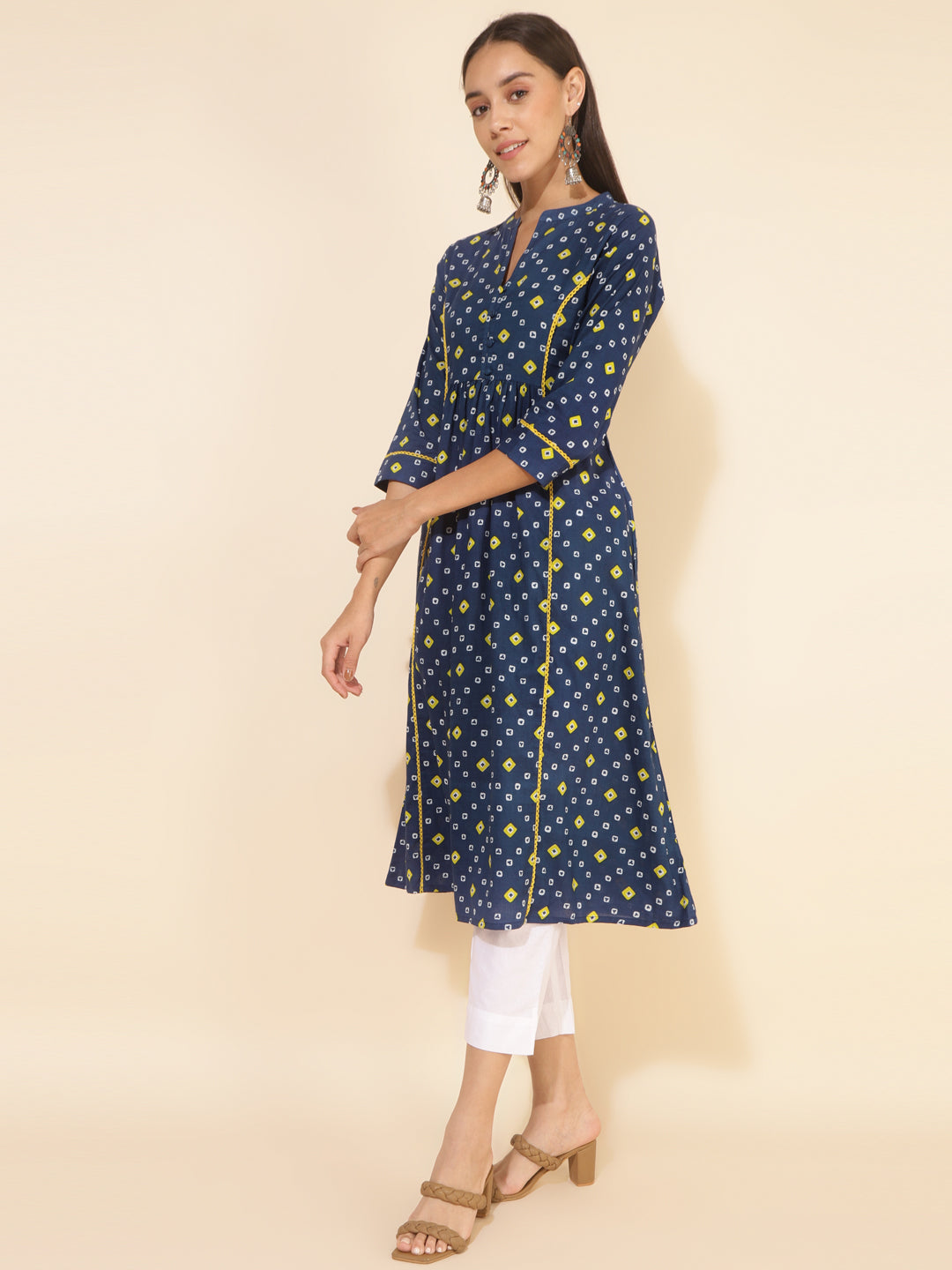 Janasya Blue Cotton Bandhani Printed Casual Kurta | Grocsy