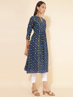 Janasya Blue Cotton Bandhani Printed Casual Kurta | Grocsy