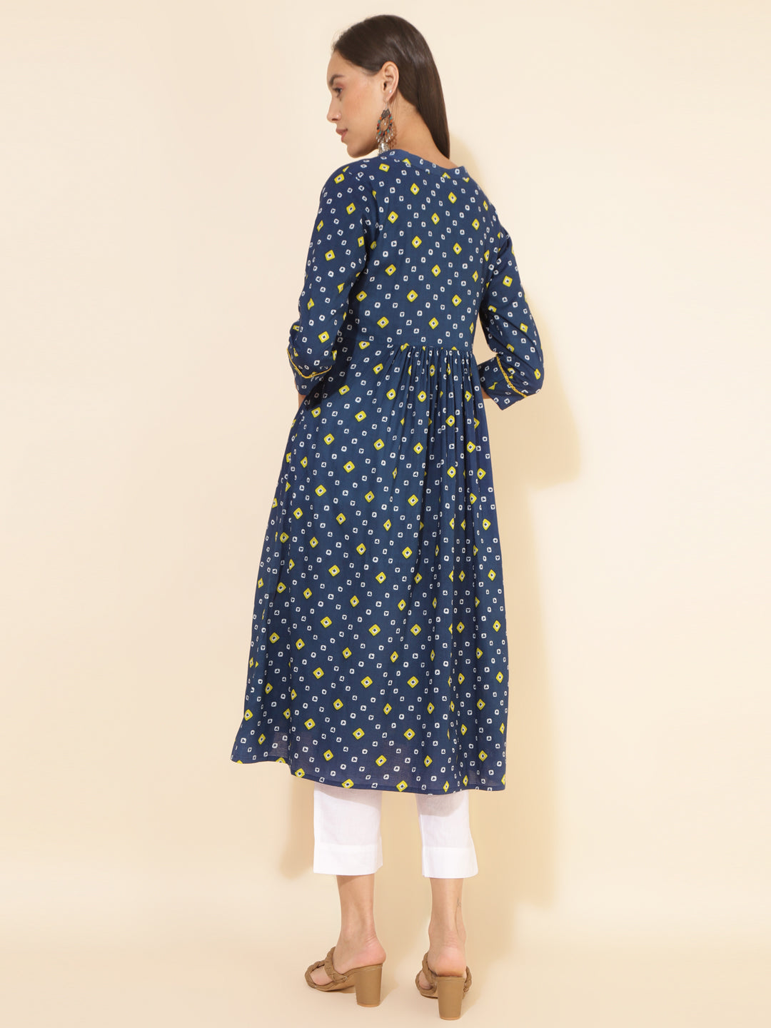 Janasya Blue Cotton Bandhani Printed Casual Kurta | Grocsy
