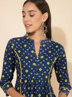 Janasya Blue Cotton Bandhani Printed Casual Kurta | Grocsy