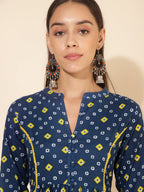 Janasya Blue Cotton Bandhani Printed Casual Kurta | Grocsy