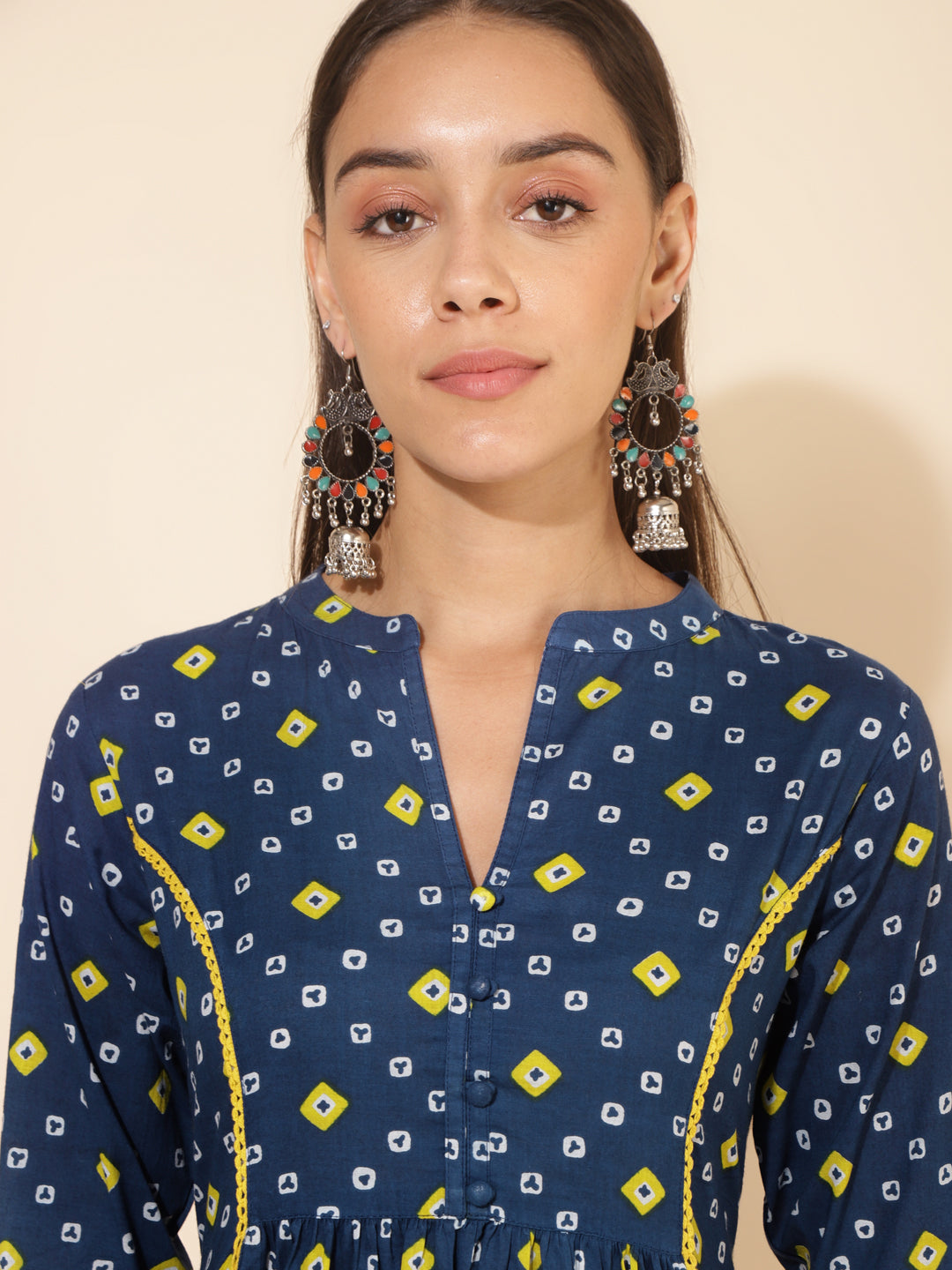 Janasya Blue Cotton Bandhani Printed Casual Kurta | Grocsy