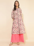 Janasya Beige Cotton Floral Printed Casual Kurta | Grocsy