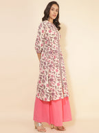 Janasya Beige Cotton Floral Printed Casual Kurta | Grocsy