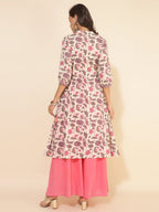 Janasya Beige Cotton Floral Printed Casual Kurta | Grocsy
