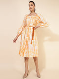 Janasya Women's Off White Cotton Tie Dye Casual Dress | Grocsy