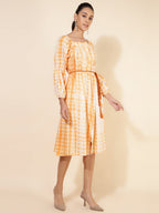 Janasya Women's Off White Cotton Tie Dye Casual Dress | Grocsy