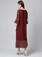 Janasya Women's Wine Crepe Foil Printed Festive A-Line Kurta | Grocsy
