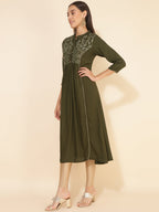 Janasya Olive Rayon Yoke Embroidered Casual Kurta | Grocsy