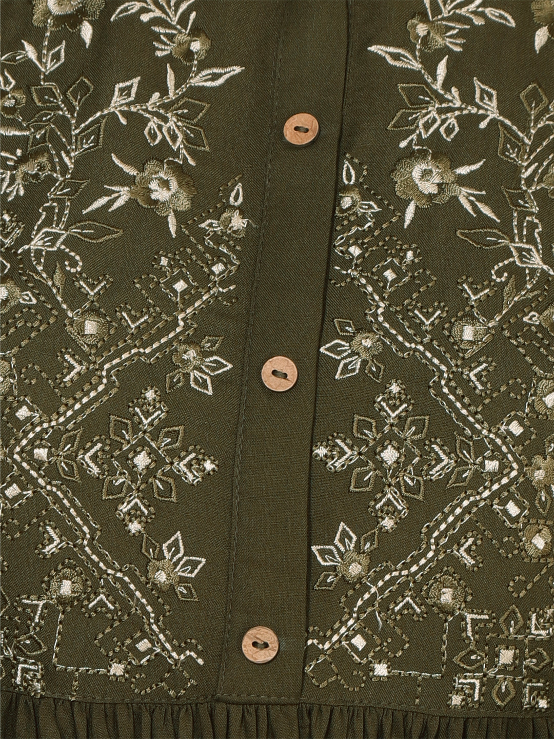 Janasya Olive Rayon Yoke Embroidered Casual Kurta | Grocsy