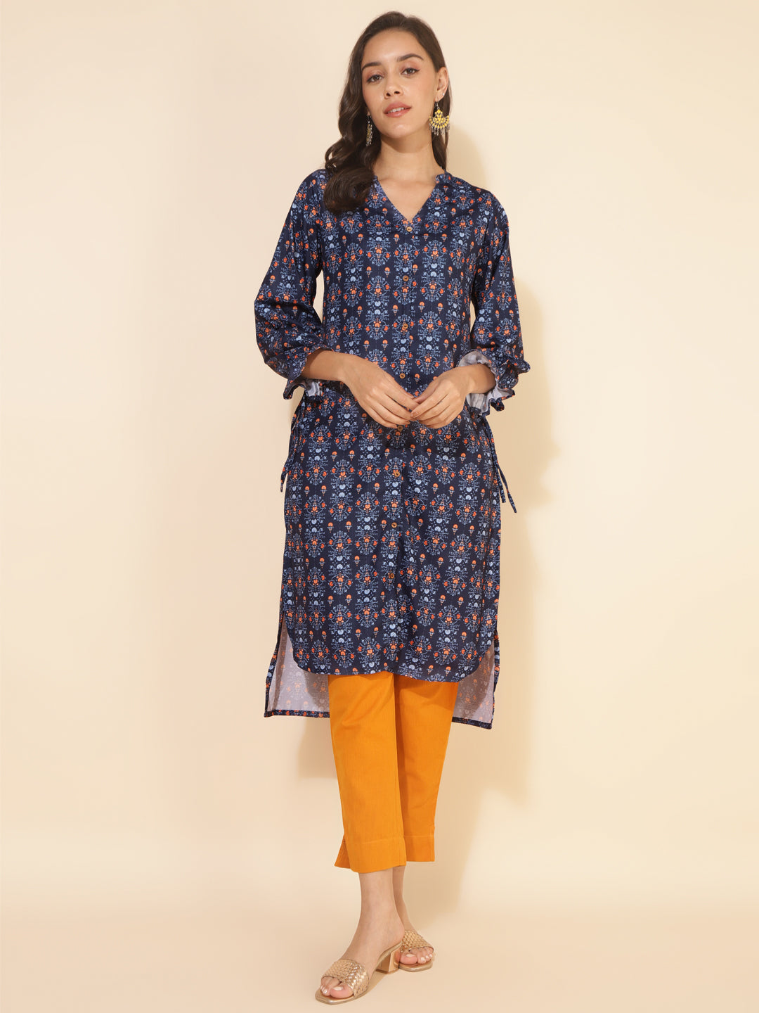Janasya Dark Blue Moss Digital Printed Casual Kurta | Grocsy