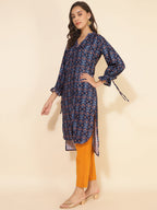 Janasya Dark Blue Moss Digital Printed Casual Kurta | Grocsy