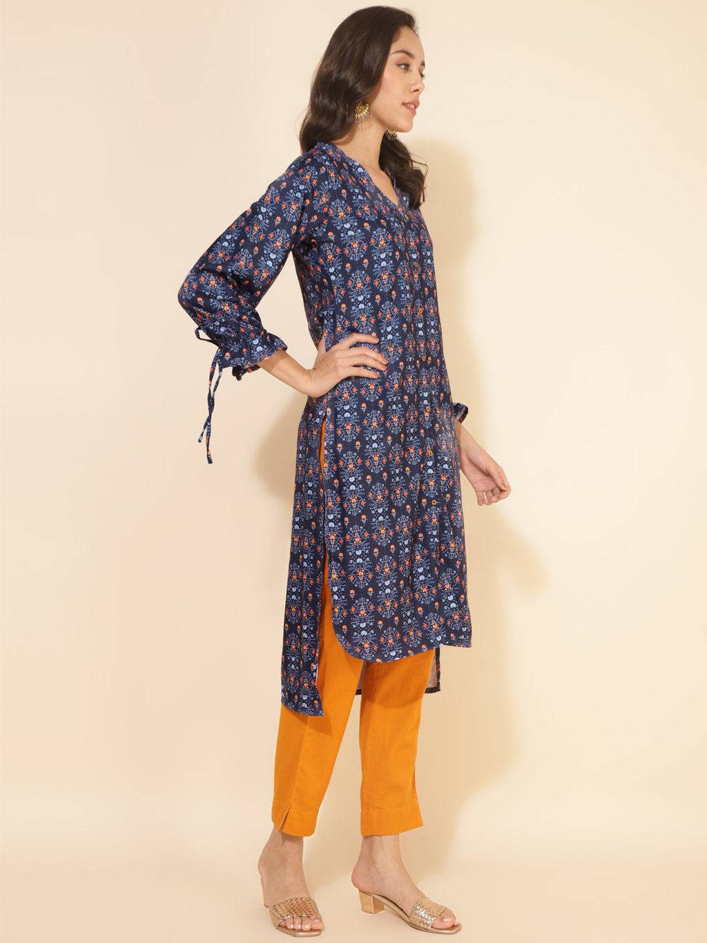 Janasya Dark Blue Moss Digital Printed Casual Kurta | Grocsy