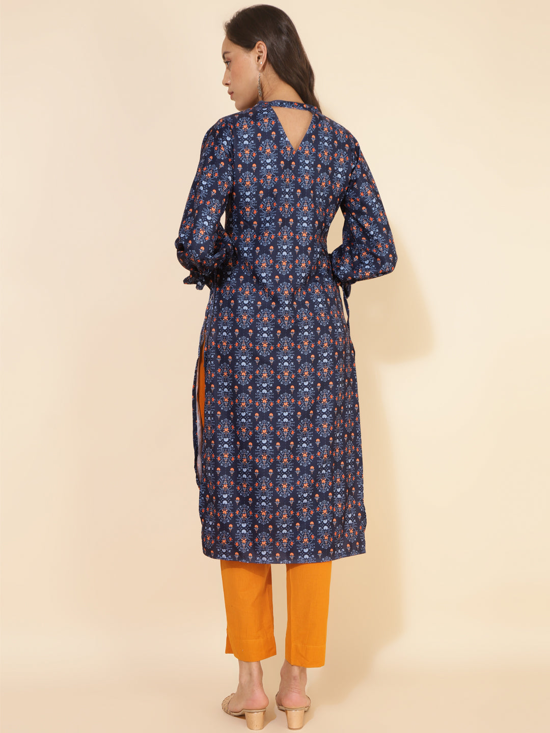 Janasya Dark Blue Moss Digital Printed Casual Kurta | Grocsy