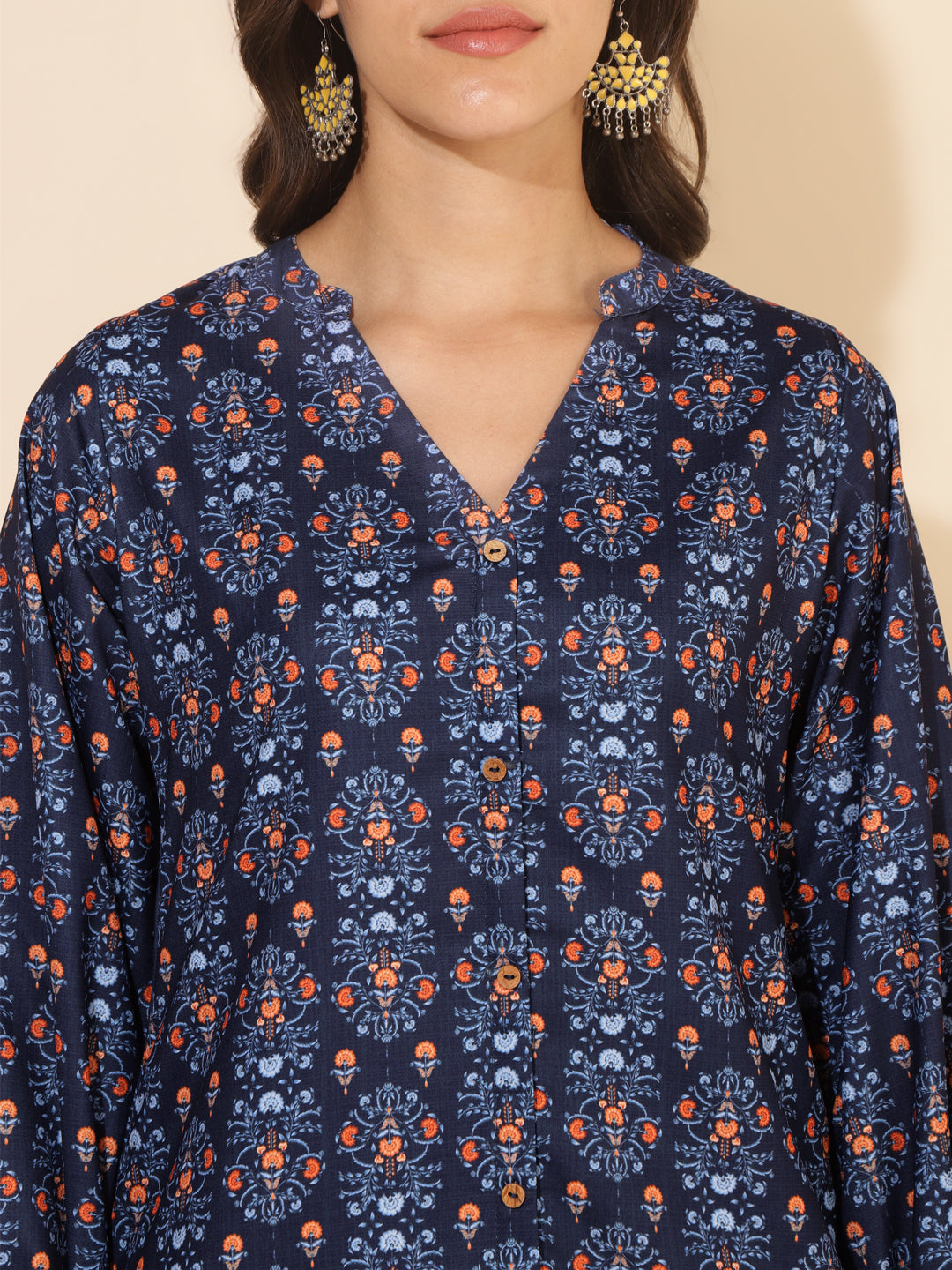 Janasya Dark Blue Moss Digital Printed Casual Kurta | Grocsy