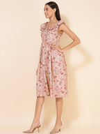 Janasya Women's Beige Moss Digital Floral Printed Casual Dress | Grocsy