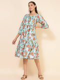 Janasya Women's Sea Green Moss Digital Floral Printed Casual Dress | Grocsy