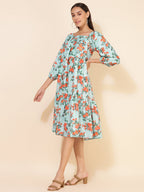 Janasya Women's Sea Green Moss Digital Floral Printed Casual Dress | Grocsy
