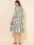 Janasya Women's Sea Green Moss Digital Floral Printed Casual Dress | Grocsy
