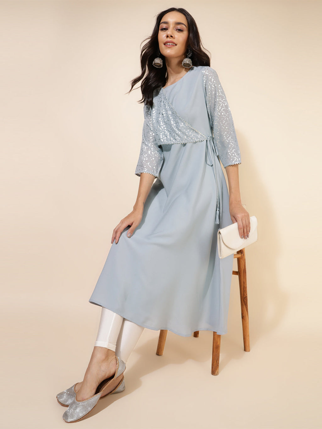 Janasya Grey Crepe Foil Printed Festive Kurta | Grocsy