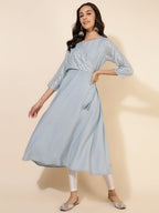 Janasya Grey Crepe Foil Printed Festive Kurta | Grocsy