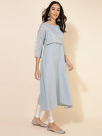 Janasya Grey Crepe Foil Printed Festive Kurta | Grocsy