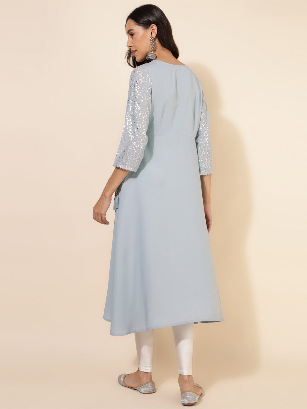 Janasya Grey Crepe Foil Printed Festive Kurta | Grocsy
