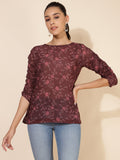 Janasya Women's Brown Georgette Floral Printed Casual Top | Grocsy