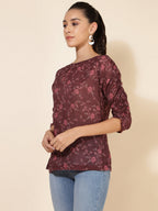 Janasya Women's Brown Georgette Floral Printed Casual Top | Grocsy