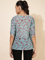 Janasya Women's Mint Green Georgette Floral Printed Casual Top | Grocsy