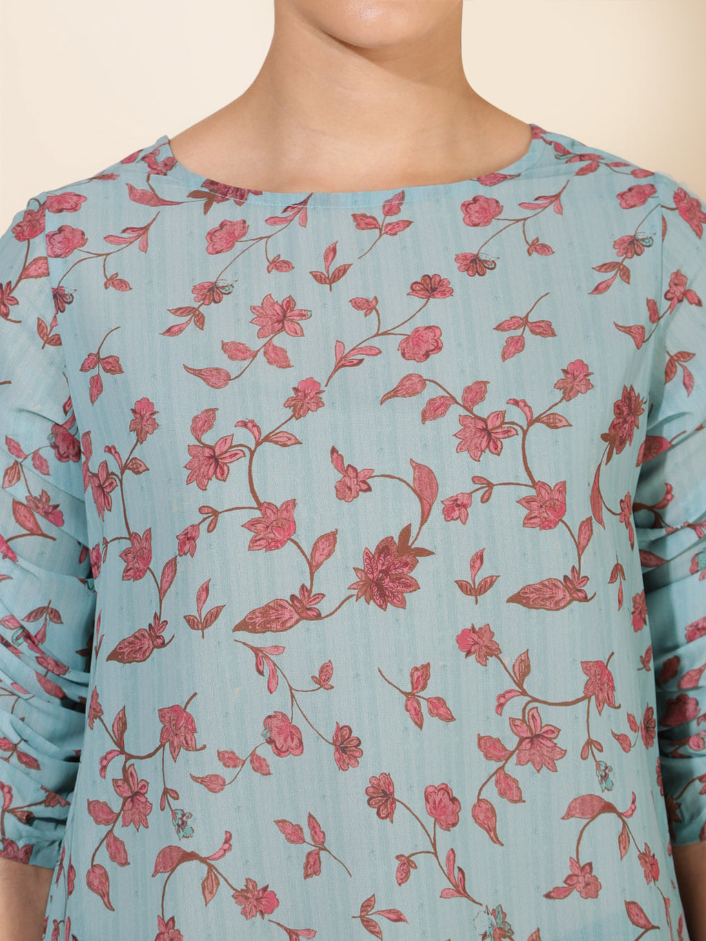Janasya Women's Mint Green Georgette Floral Printed Casual Top | Grocsy