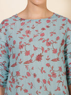 Janasya Women's Mint Green Georgette Floral Printed Casual Top | Grocsy