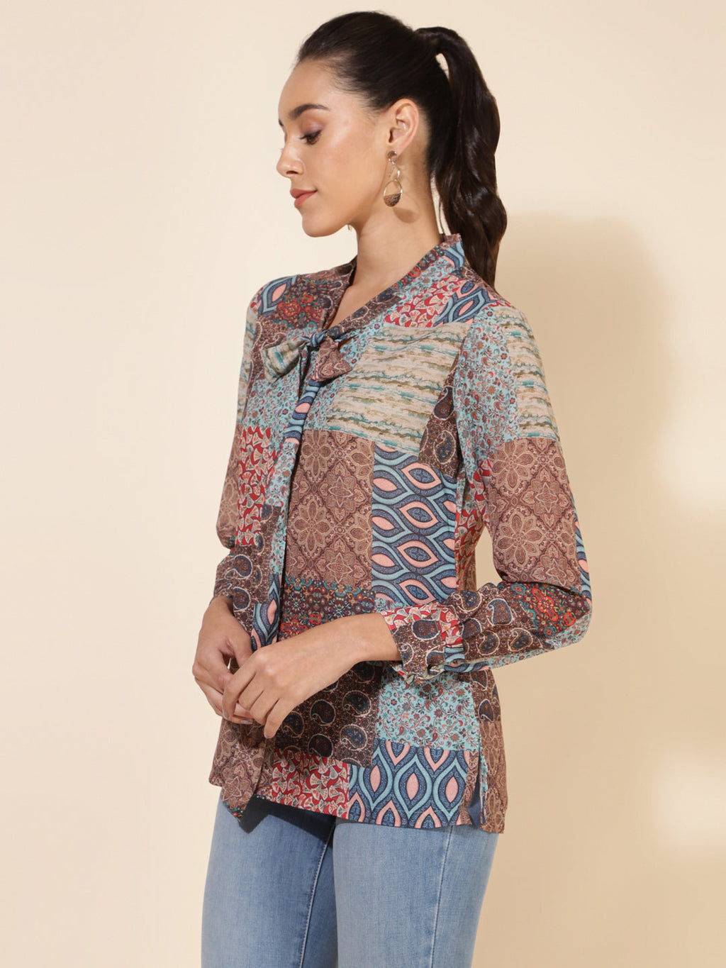 Janasya Women's Multicolor Georgette Ethnic Motifs Casual Top | Grocsy
