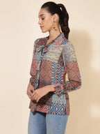 Janasya Women's Multicolor Georgette Ethnic Motifs Casual Top | Grocsy
