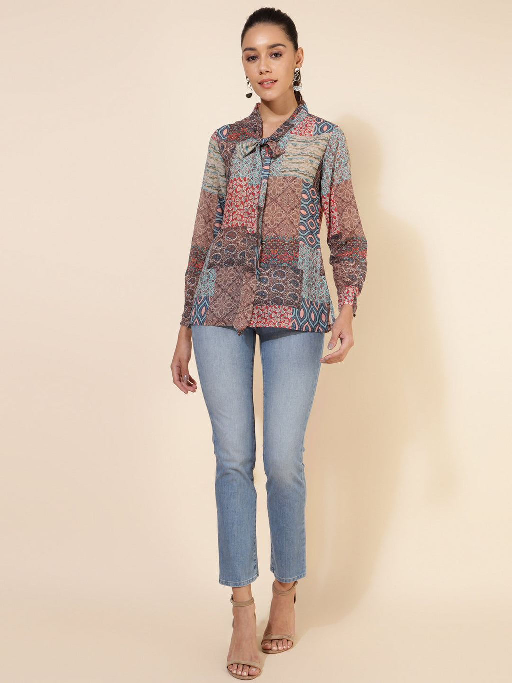 Janasya Women's Multicolor Georgette Ethnic Motifs Casual Top | Grocsy