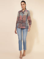 Janasya Women's Multicolor Georgette Ethnic Motifs Casual Top | Grocsy