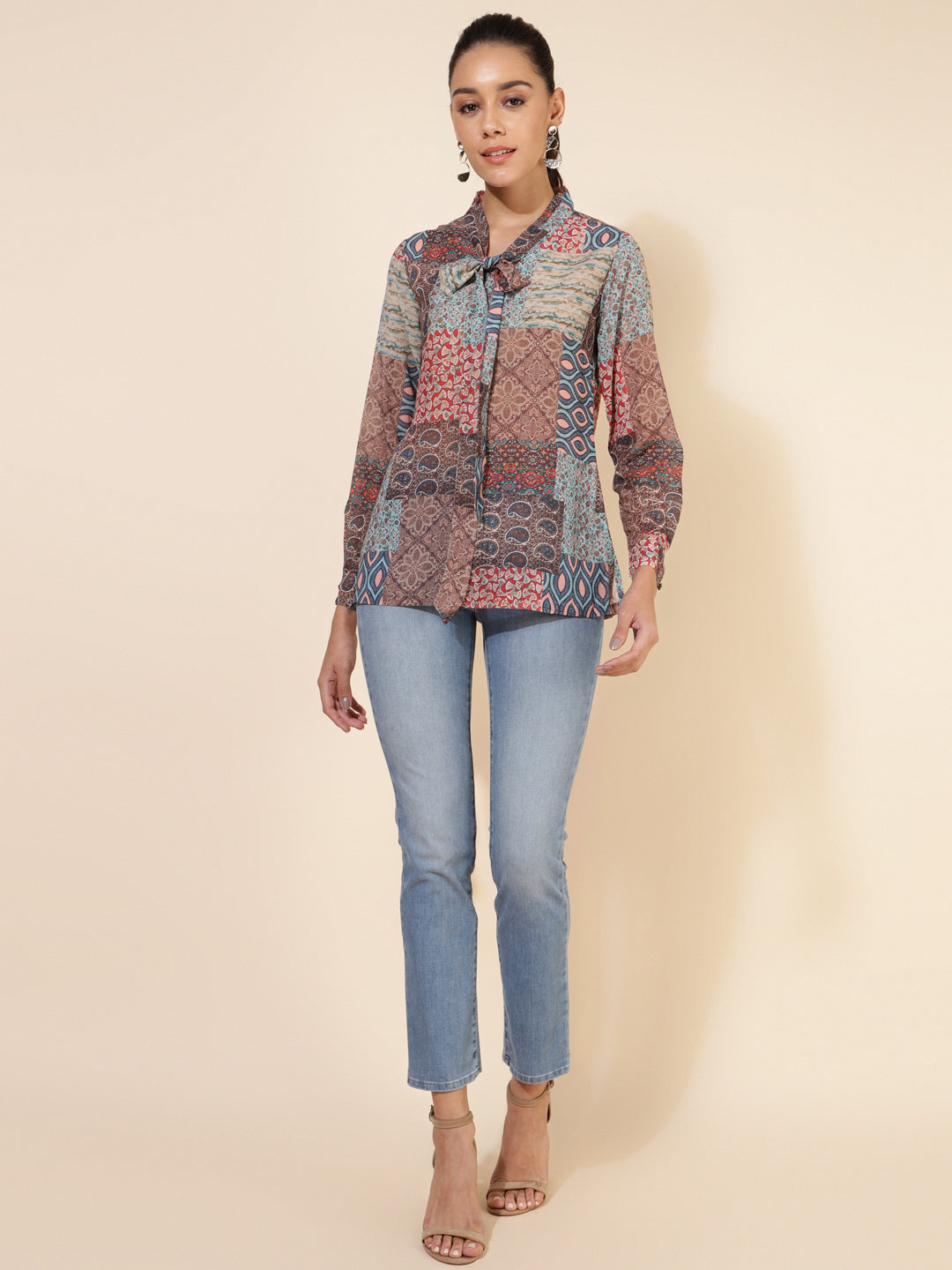 Janasya Women's Multicolor Georgette Ethnic Motifs Casual Top | Grocsy
