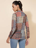 Janasya Women's Multicolor Georgette Ethnic Motifs Casual Top | Grocsy