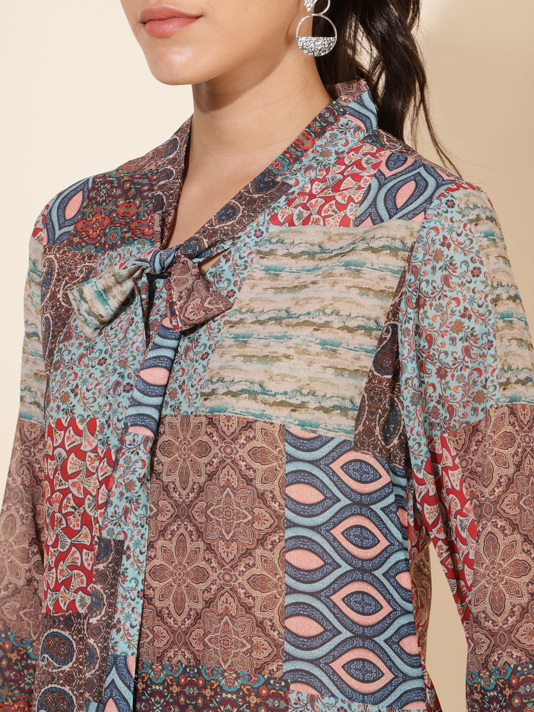 Janasya Women's Multicolor Georgette Ethnic Motifs Casual Top | Grocsy