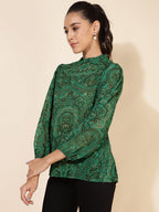 Janasya Women's Green Georgette Digital Printed Casual Top | Grocsy
